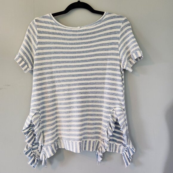 Anthropologie Sunday in Brooklyn Blue and White Stripe Short Sleeve Top Size M - Picture 5 of 13